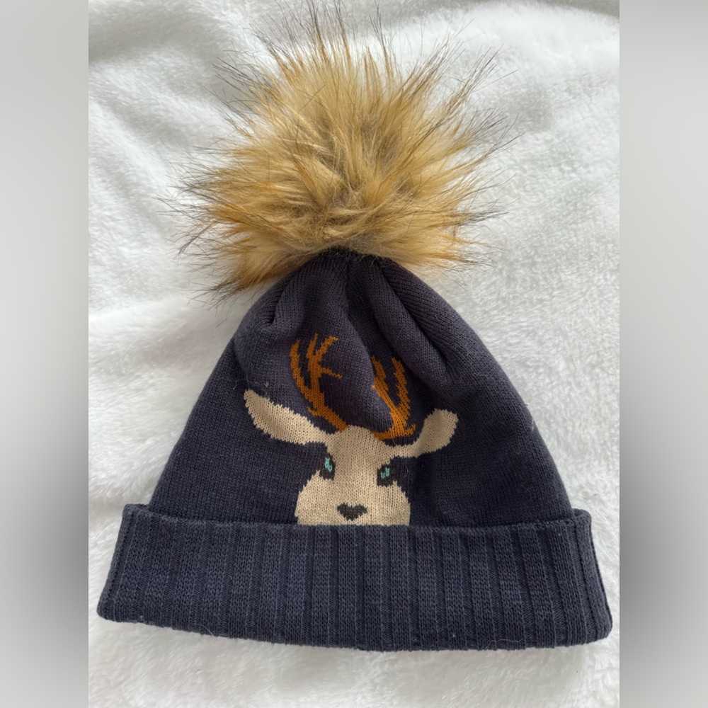 Stio Kids Knit Hat with Tan Faux Fur Pom